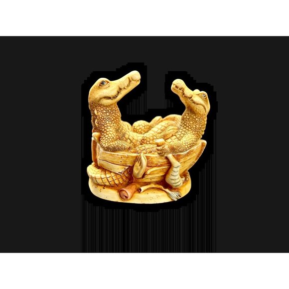 Croc Pot Crocodiles in Boat 1997 Harmony Kingdom Trinket Box Figurine - Picture 4 of 10